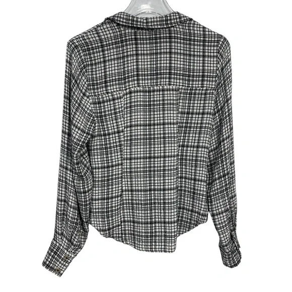 Anthropologie Pilcro The Keaton Ruched Collared Blouse Top Black White Size XS - Picture 6 of 8